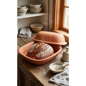 Baker's Advantage Roshco Terracotta Large Clay Bread Baker Roaster Sunburst